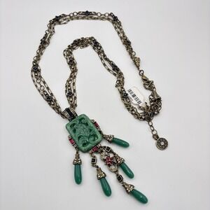 Vintage Sweet Romance Necklace Art Deco Style Carved Fringe Pendant NWT